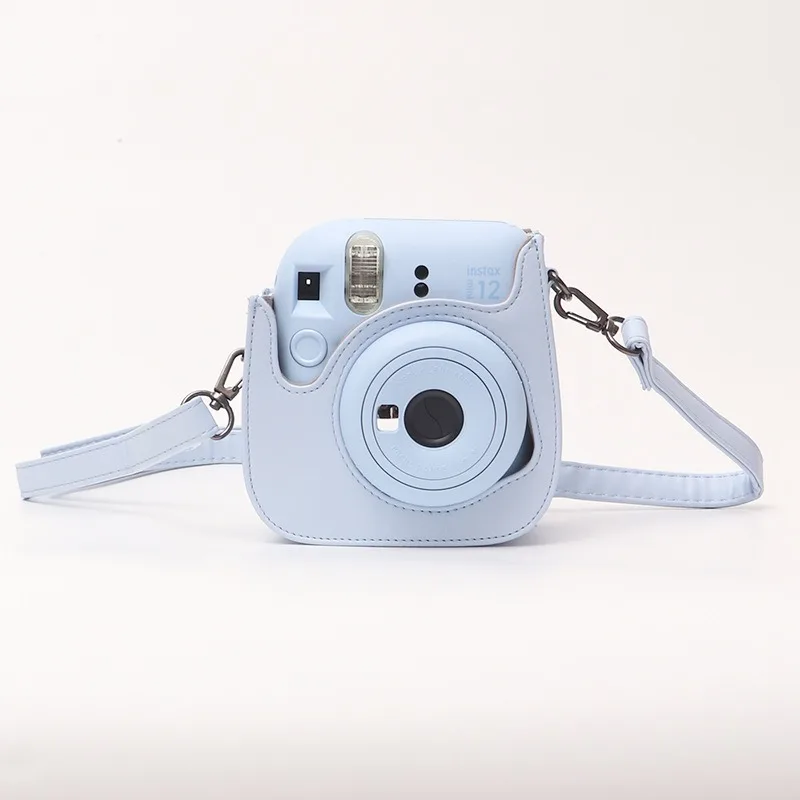 For Instax Mini 12 with Shoulder Strap Trave Solid Color Retro Camera Bag PU Protective Camera Case Protection Accessories XJB04