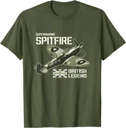 Spitfire Fighter Aircraft British Legend WW2 Retro Plane T-Shirt Short Sleeve Casual 100% Cotton O-Neck Summer Tees