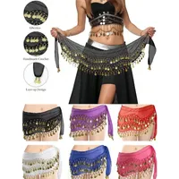 1pc Belly Dance Hip Scarf Chiffon Skirt Wrap Professional Scarf Skirt Costume with Coins for Yoga Belly Dancing,Autumn,new years