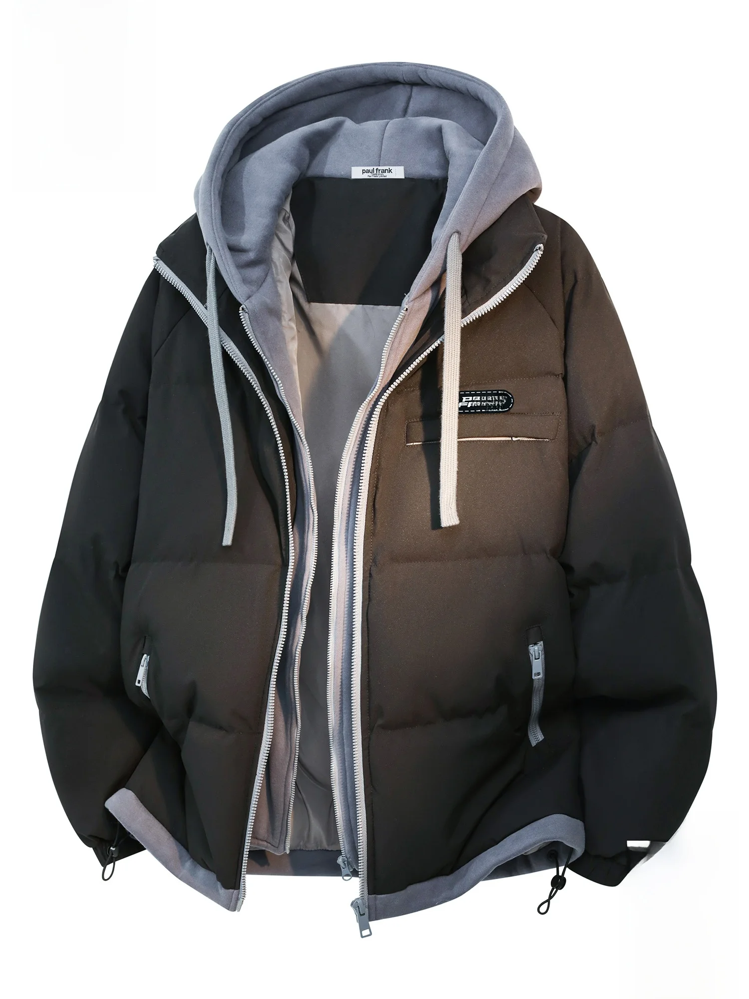 

Мужская зимняя повседневная теплая куртка Paul Frank свободного кроя с капюшоном, имитация пуховика, из полиэстера, с длинными рукавами, на молнии