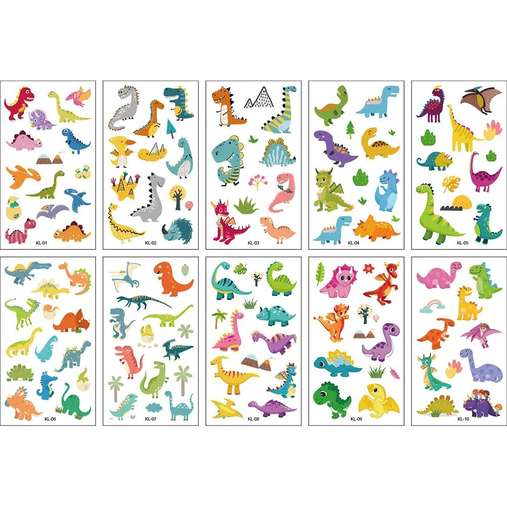 10Pcs/set Fake Tattoo Stickers Cartoon Temporary Tattoos Kids Arm Tattoos Kids Dinosaur Fun Party Tattoo Stickers