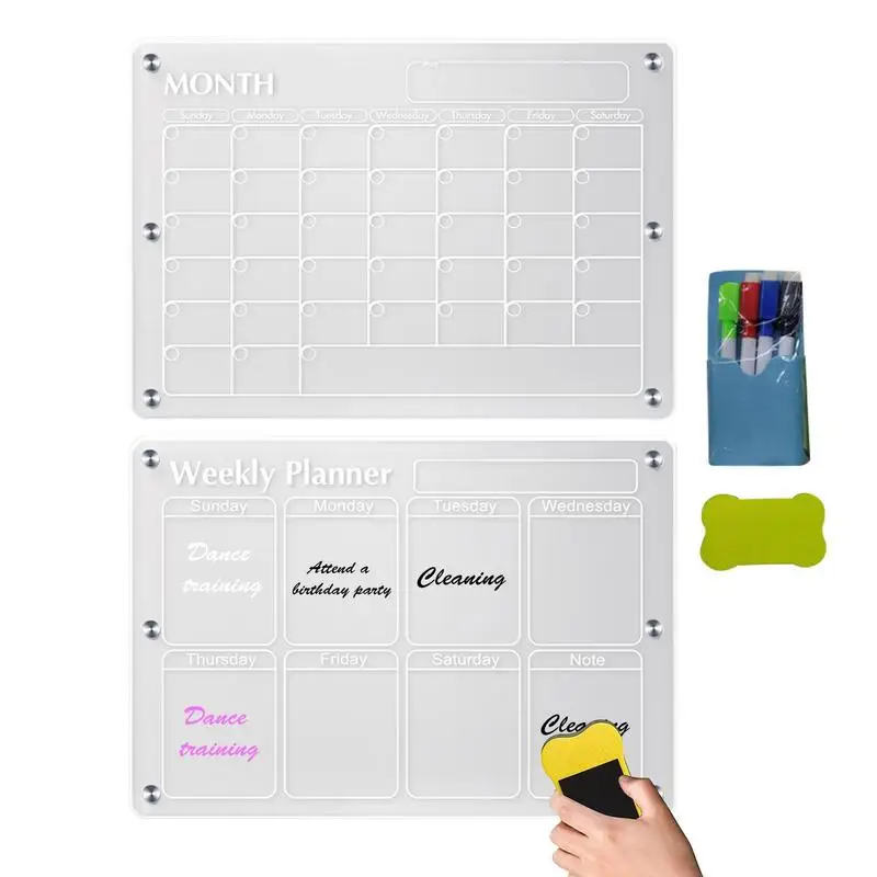 Fridge Magnet Sticker Calendar Board Planner Reusable Magnetic Dry Erase Board Schedule Transparent Acrylic Fridge Message Menu