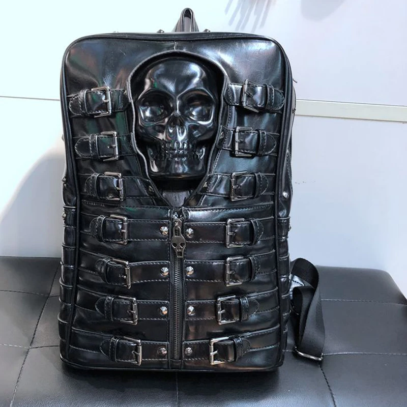 Punk Style Unisex plecak czarny czaszka plecak na co dzień mężczyźni mochila szkielet Traval torba dla mężczyzn duża torba męska Bolsa