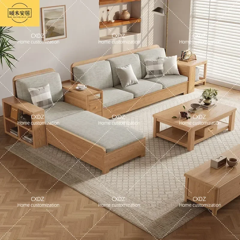Solid Wood Sofa for Living Room Winter Summer Dual Purpose High Box Storage Combination Ash Wood Frame Furniture