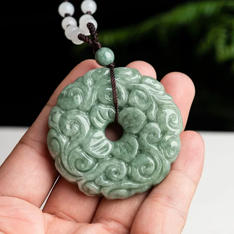 Natural A-grade Jade Flower Blossom Rich Noble Pendant Safety Buckle Jade Handcarved Necklace Advanced Ethnic Fashion Jewelry