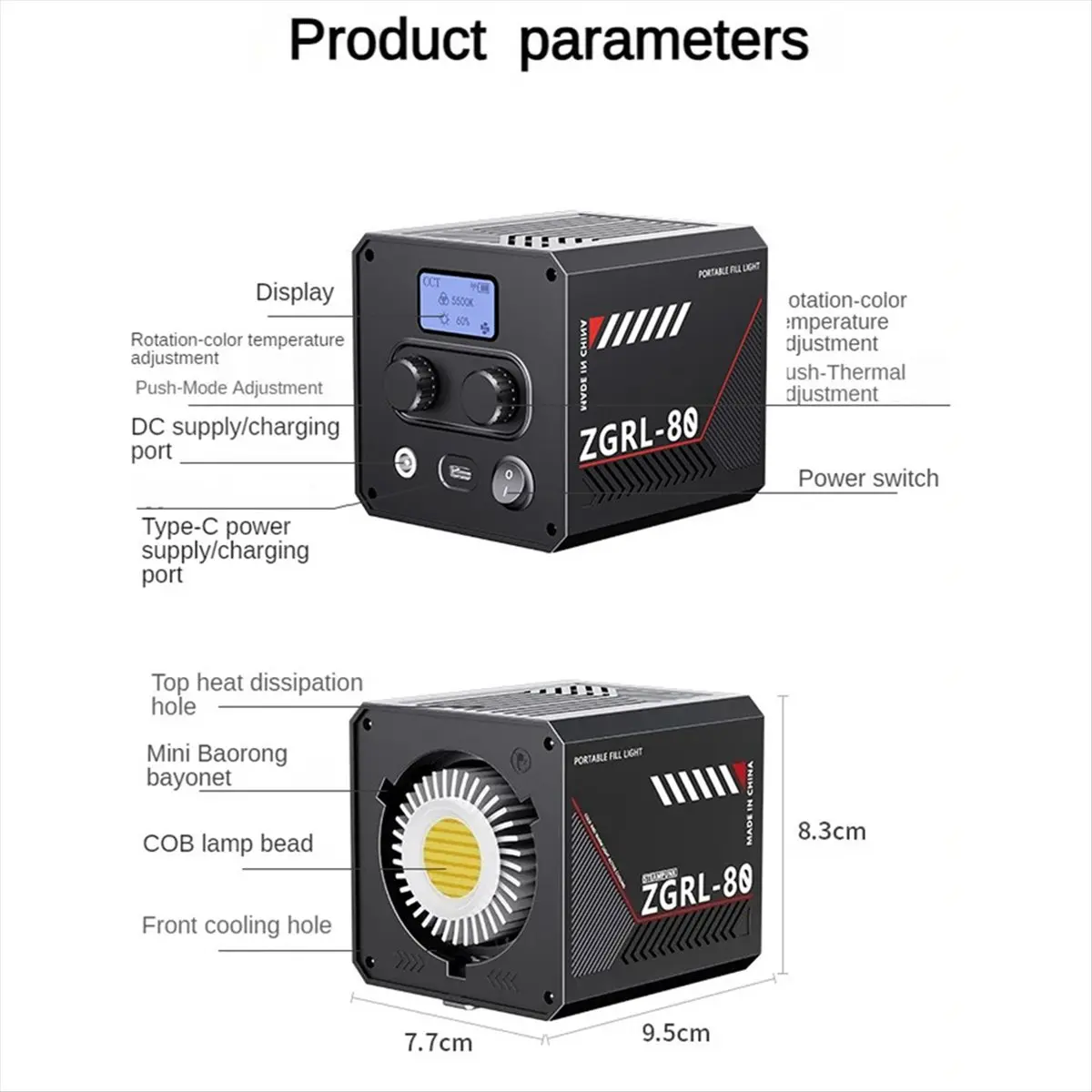 

M05K НОВЫЙ 80W LED видеосвет двухцветный COB для фотостудии 2500K-6500K 10000mAh для видеотрансляций и прямых эфиров, EU-PLUG