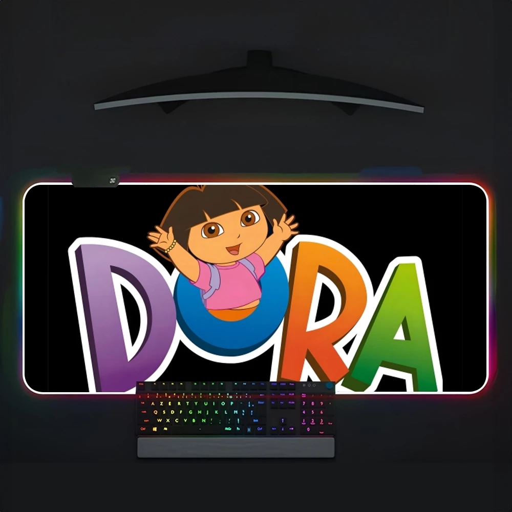 Dora the Explorer Mouse Pad RGB Large Gaming Computer Keyboard LED Mousepad Office Desks And Laptop Accessories Non Slip HD