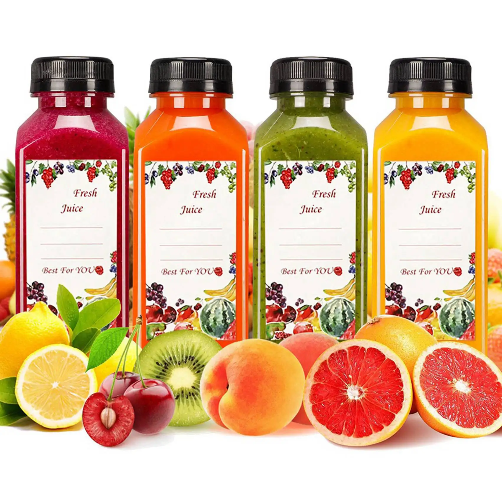 40 قطعة 12 أونصة من زجاجات العصير البلاستيكية الفارغة مع أغطية، زجاجات مياه قابلة لإعادة الاستخدام، حاويات شفافة مع أغطية واضحة للعبث الأسود