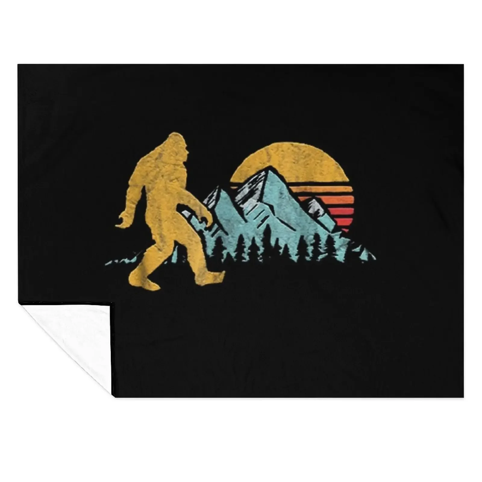 

Vintage Retro Bigfoot Believe Silhouette Mountain Sun Throw Blanket Camping Quilt Flannels Blankets