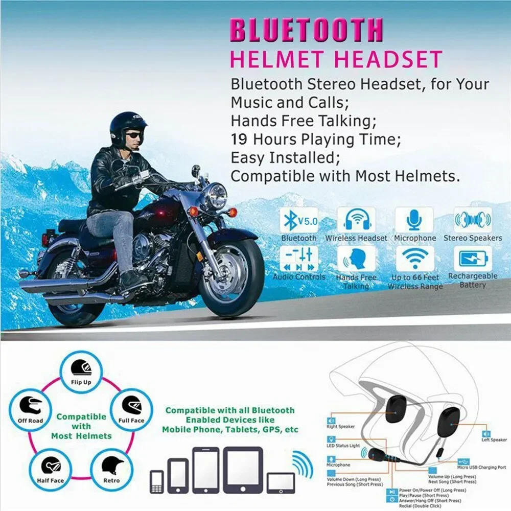 SK-BB04 Motorcycle Helmet Bluetooth Headset V5.0 Scooter Headphones Hands Free Talking Connect to GPS MP3 Music Play Calls