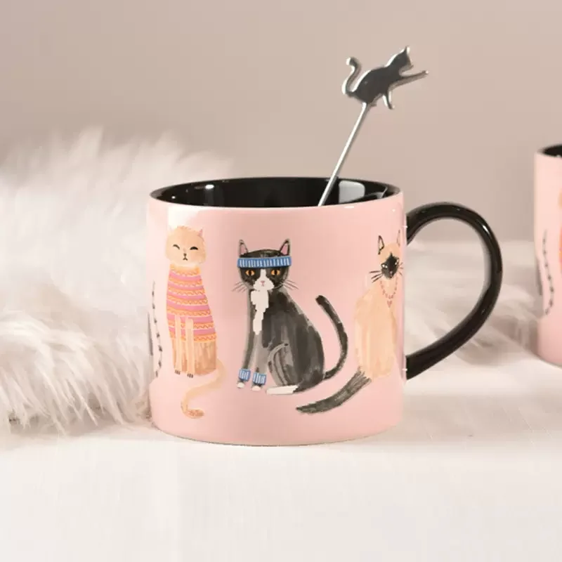 450ml-セラミック製-かわいいピンクの漫画猫-オートミール朝食カップ-コーヒーカップ-水筒-ティーカップ-ミルクカップ-ドリンクウェア-ギフト