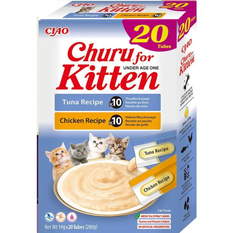 Pack 20 unidades Inaba Churu Kitten Variedades de Pollo y Atún para Gatos (20 x 14 g)
