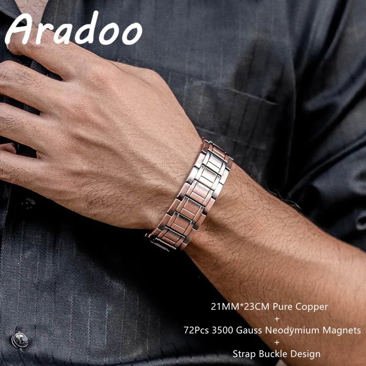 

ARADOO 3X Strength Magnetic Pure Copper Bracelet Men's Wristband with Strap Buckle Design Father's Day Gifts