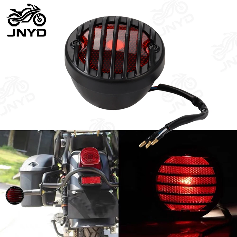 JNYD Motorcycle 12V Side Mount Taillight Red Round Brake Tail Light For Harley Chopper Bobber Custom