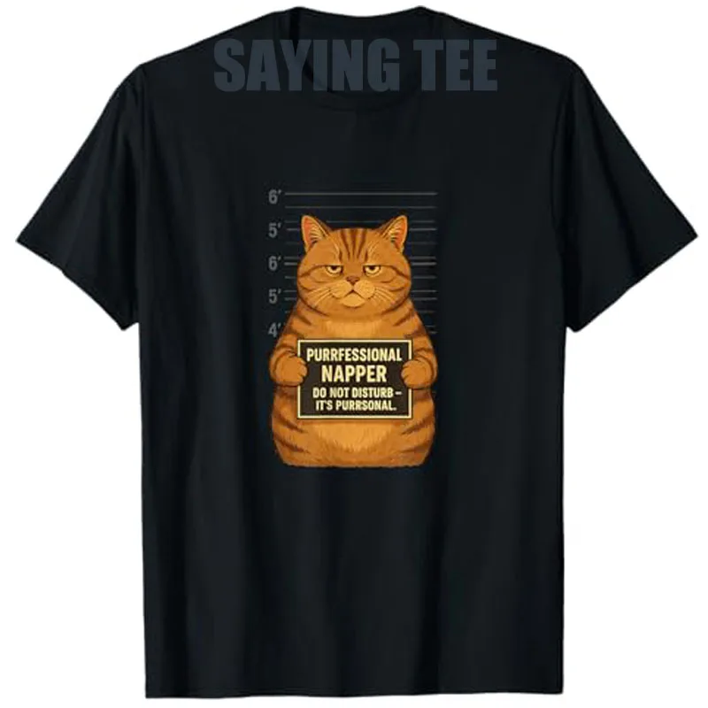 

Fat Tabby Cat Mugshot – Funny “Napping” Arrest Design T-Shirt Humor Kitty Nap Champions Cartoon Sarcastic Saying Tee Y2k Clothes