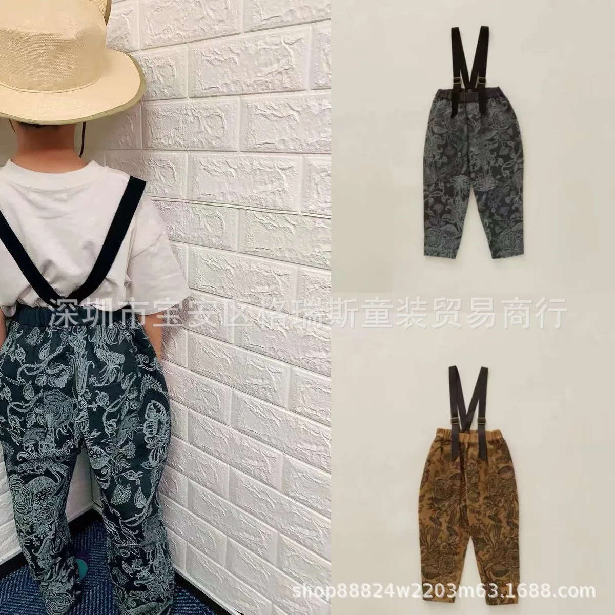 

Jenny&Dave Hot selling 2024 summer new children's clothing for boys and girls, baby patterned shoulder straps and pants for chil