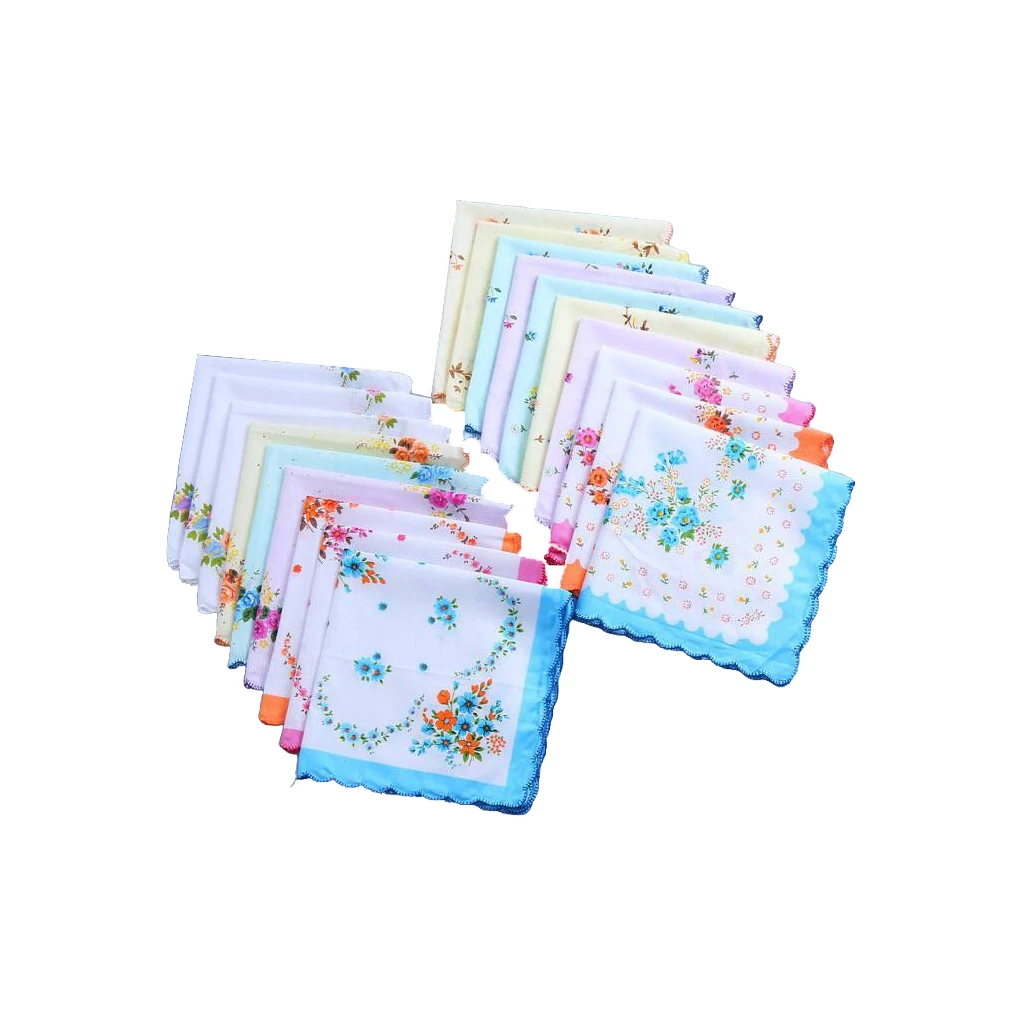 Pack of 10 Woman Floral Handkerchiefs Portable Camping Traveling Square Hankies Festival Present Pattern Random