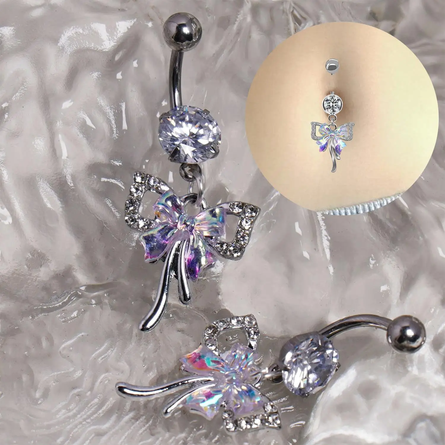 

Blue Butterfly Pendant Belly Nombril Piercing Sexy Women Dangle Navel Ring For Women Belly Button Piercing Barbell Body Jewelry