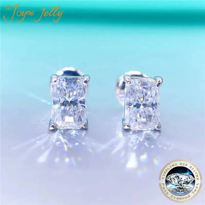 JoyceJelly 0.5-2CT Emerald Radian Cut Moissanite Earrings Female 925 Sterling Silver Plated With Pt950 Jewelry Ear Studs For Man