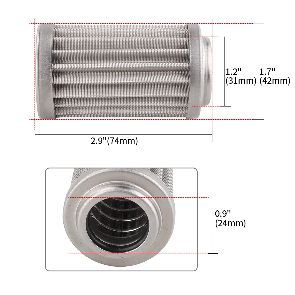 44MM/58MM Stainless Steel&Iron Fuel Filter Element 60 Micron Ethanol Fuel Compatible Mesh AN6/AN8/AN10 Filter Accessories OFI065