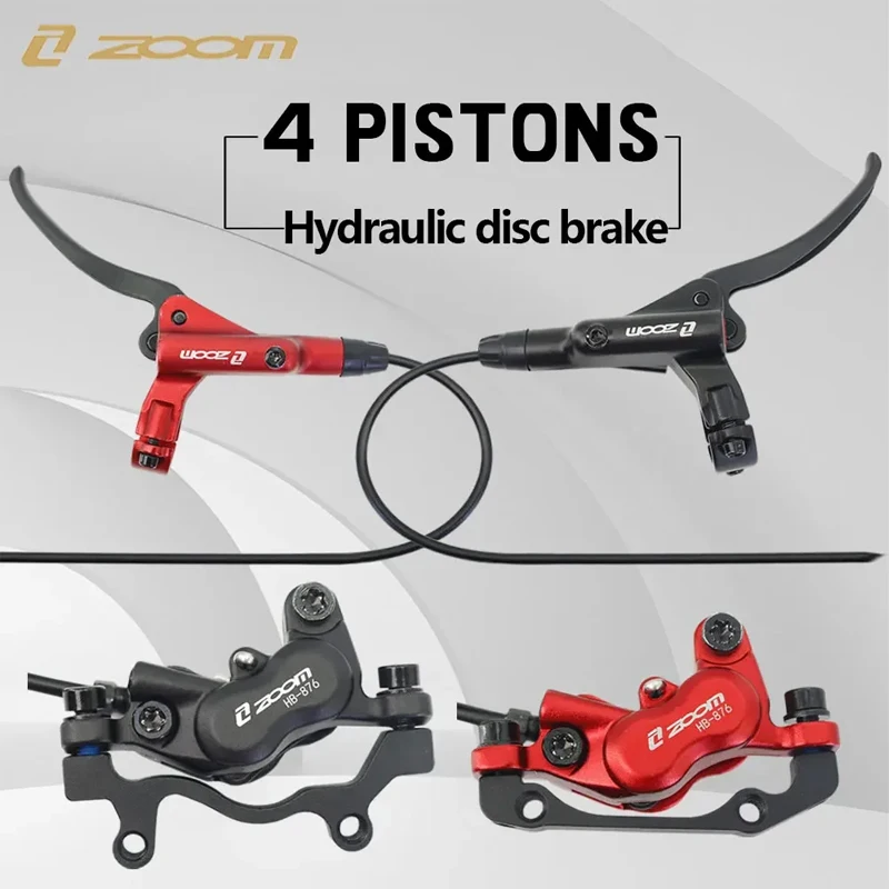 

ZOOM HB-876 Hydraulic Disc Brake Set Front 800mm/Rear 1400mm Hose | 4-Piston MTB Braking System Cycling Components