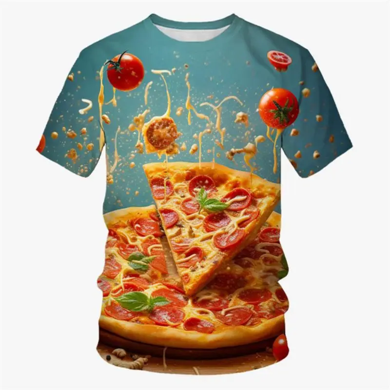 Pizza Food Hip Hop Print Summer Men Casual Short Sleeve T-Shirt Round Neck Comfortable O Neck Children\'s Quality Funny Clothing