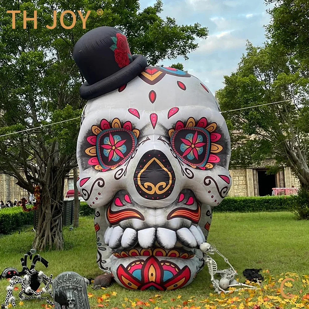 Snel luchtschip tot deur! 3m 10ft Halloween gigantische opblaasbare Halloween schedel volledige afdrukken opblaasbare clown skelet hoofd met licht
