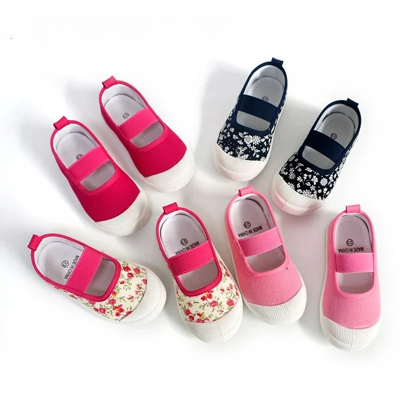 2024 New Spring Autumn Baby Girl Shoes Kids Canvas Shoes Children Casual Sneakers Candy Color Flowers For Girls Floral Prints