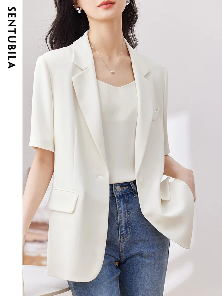 SENTUBILA Blazer for Women 2023 Summer Fashion Loose Short Sleeve Button Office Lady Business Work Suit Jacket Tops 132X49692