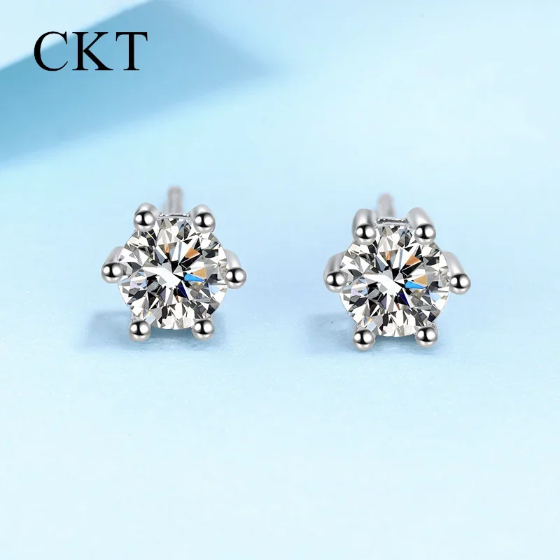 

18K White Gold Luxury Six Claws Stud Earrings for Women Pt950 Platinum Cold Wind 0.4-4ct Moissanite Diamond Wedding Jewelry