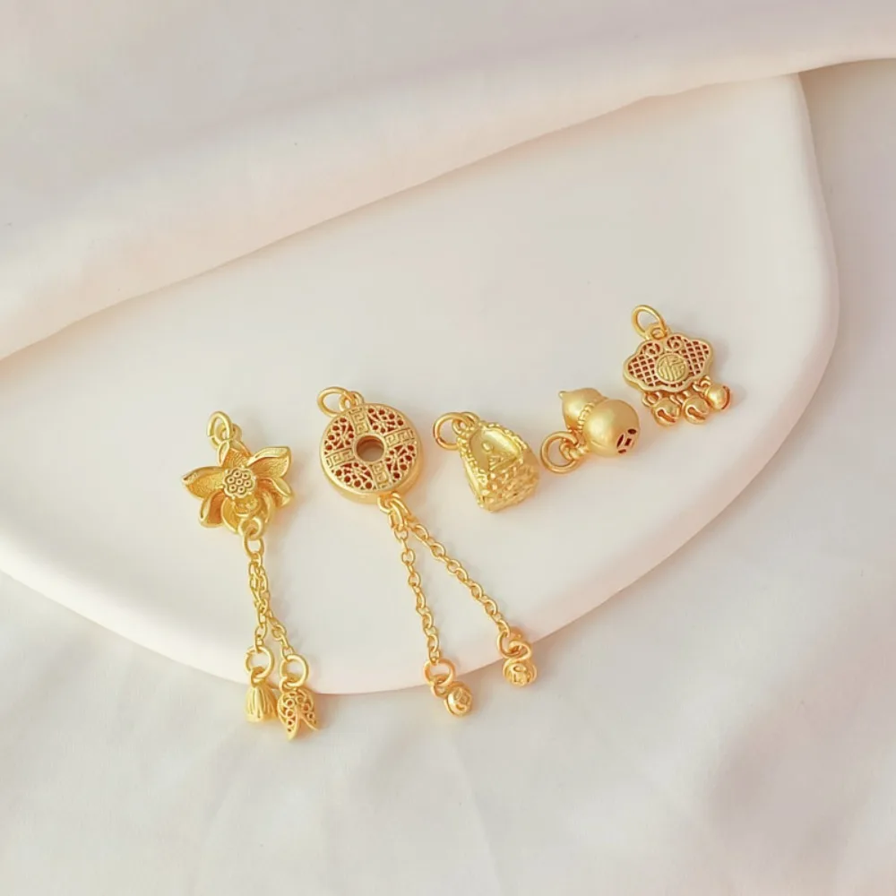 Ancient-style Gold Accessories, Lotus Peace Pendant, Gourd Blessing Lock Pendant, Handcrafted DIY Jewelry Pendant Material