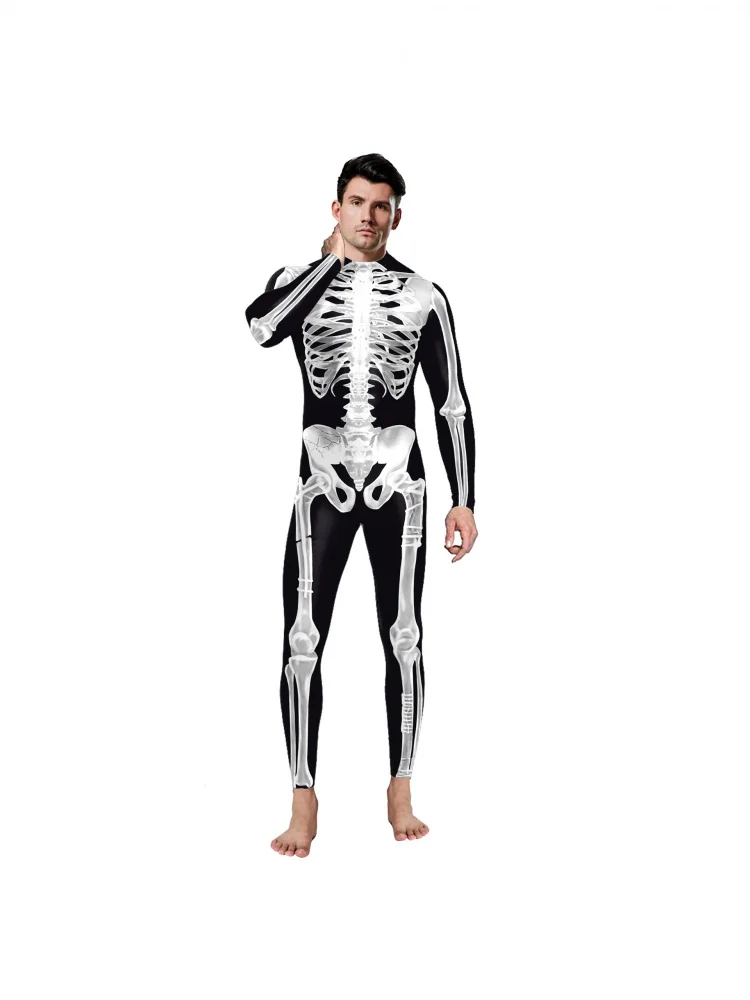 بدلة للجسم مطبوعة رقمية للهالوين لعام 2024 أزياء تنكرية ضيقة من قطعة واحدة بدلة هيكل عظمي مجموعة نسائية قابلة للتنفس #5