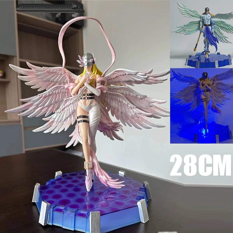 

28 см аниме Digimon Adventure фигурки GK Angemon фигурка с подсветкой модель Angewomon экшн-фигурка украшения ПВХ коллекция игрушек