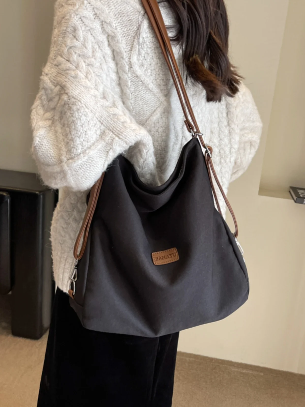 

Большая холщовая большая сумка Capaci, женская повседневная универсальная сумка через плечо на одно плечо, подходит для студентов, двойная ...