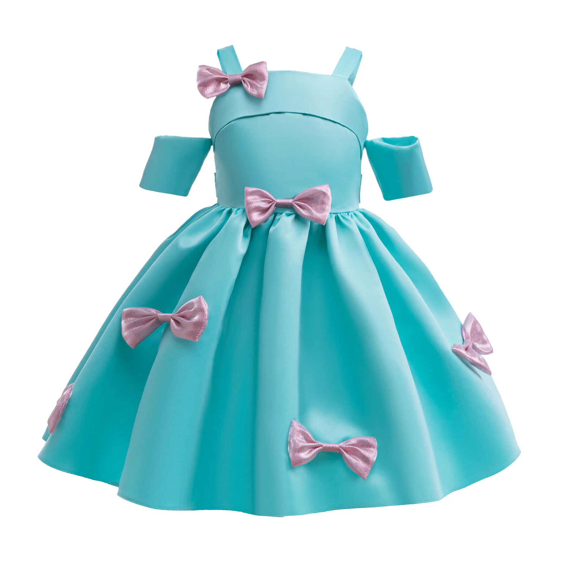 

2025 New Girls Dress Summer Solid Solor Fashion Little Princess Dress Birthday Party Gifts New Kids Clothes, For 2 to 10 Years