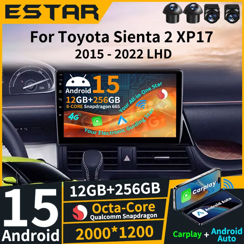 

Для Toyota Sienta 2 XP170 LHD 2015-2022 Android 15 Автомобильный радиоприемник Мультимедийный плеер Стереонавигация GPS Carplay QLED Экран Авто