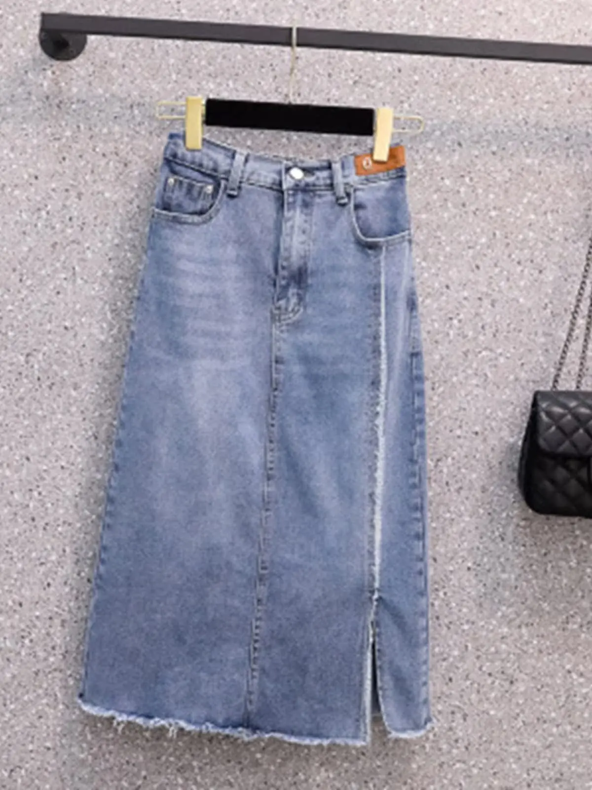 

plus Size Women's Denim A-Line Skirt Elastic Waist Midi Length Versatile Sle Casual High Waist Polyester Fiber Summer Season