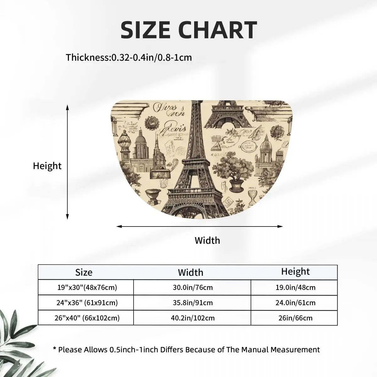 French Paris France Eiffel Tower Soft Flannel Half Round Doormat Non Slip Bathroom Mat Absorbent Floor Carpet for Living Room