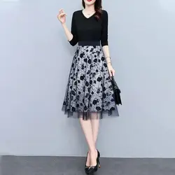 Spring and Autumn 2022 New High Waist Printed Half Length Skirt Slim Medium Length Mesh Waist Closure A-line Skirt Ladies Korean