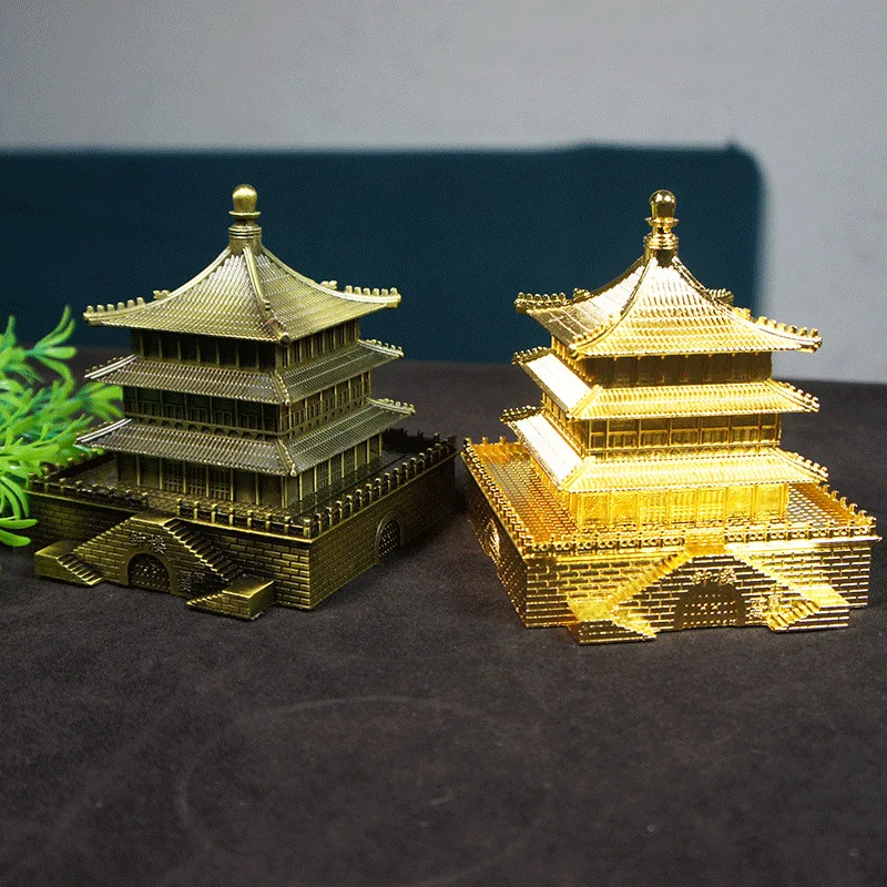 

CHINA Metal Model of Xi'an Ancient Architecture Bell Tower Big Wild Goose Pagoda Model Ornaments Modern Home Furnishings Decor