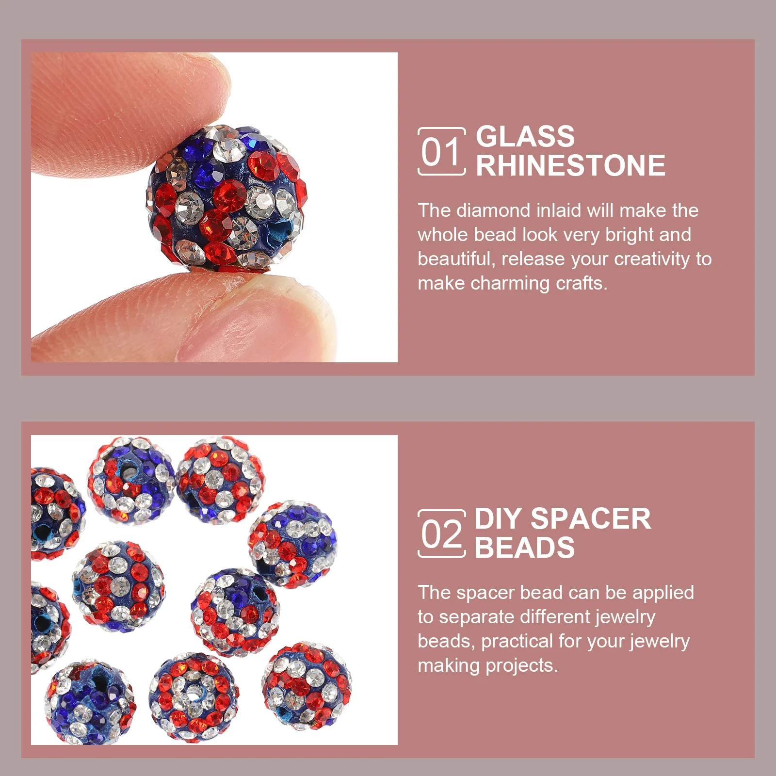 

10Pcs Us Flag Rhinestone Spacer Beads Diamond Inlaid Loose Beads DIY Jewelry Making Supplies for Bracelets Necklaces Craft