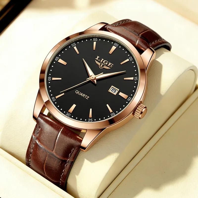 

LIGE Man Watch Luxury Waterproof Quartz Wristwatch Luminous Auto Date Casual Leather Watches Menes Clock Relogios Masculino