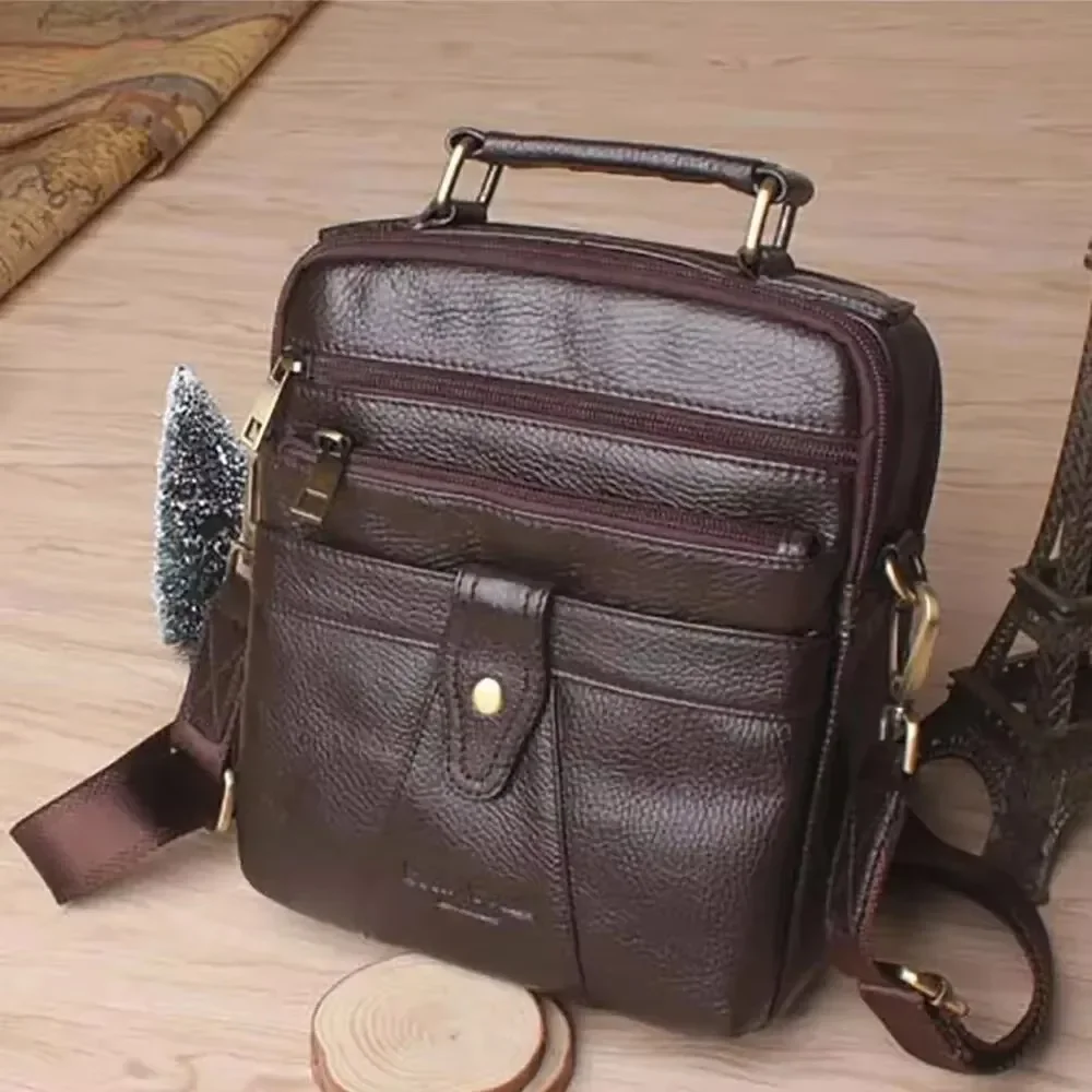 Men One Shoulder Messenger Crossbody Bag Genuine Leather Fashion Retro Purse Real Cowhide Male Small Tote Handbag Bag