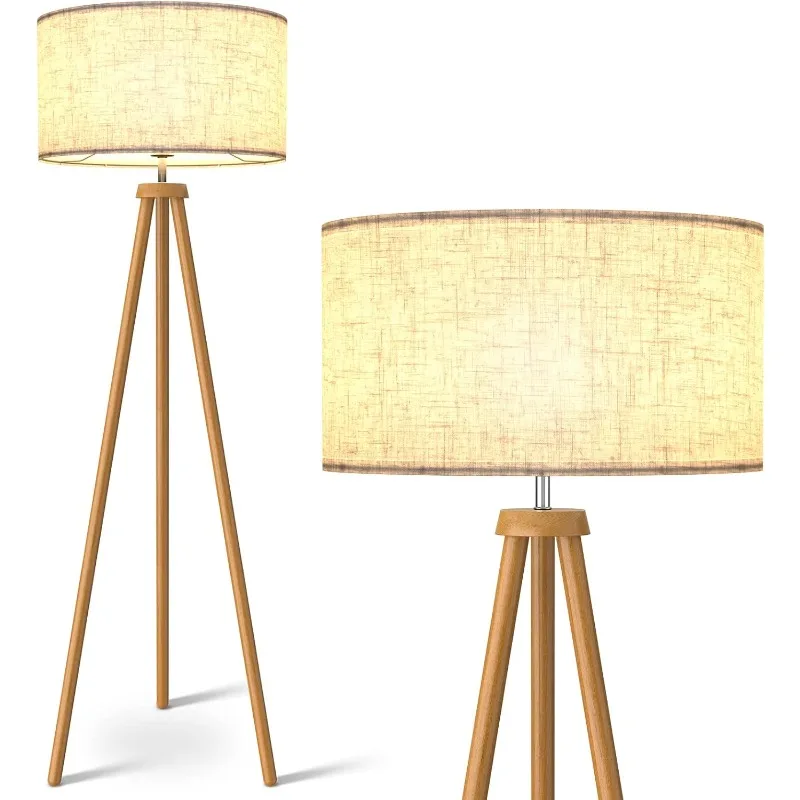 

Wood Tripod Floor Lamp, Mid Standing Lamp for Living Room, Flaxen Lamp Shade, Modern Design Standing Lamp with E26