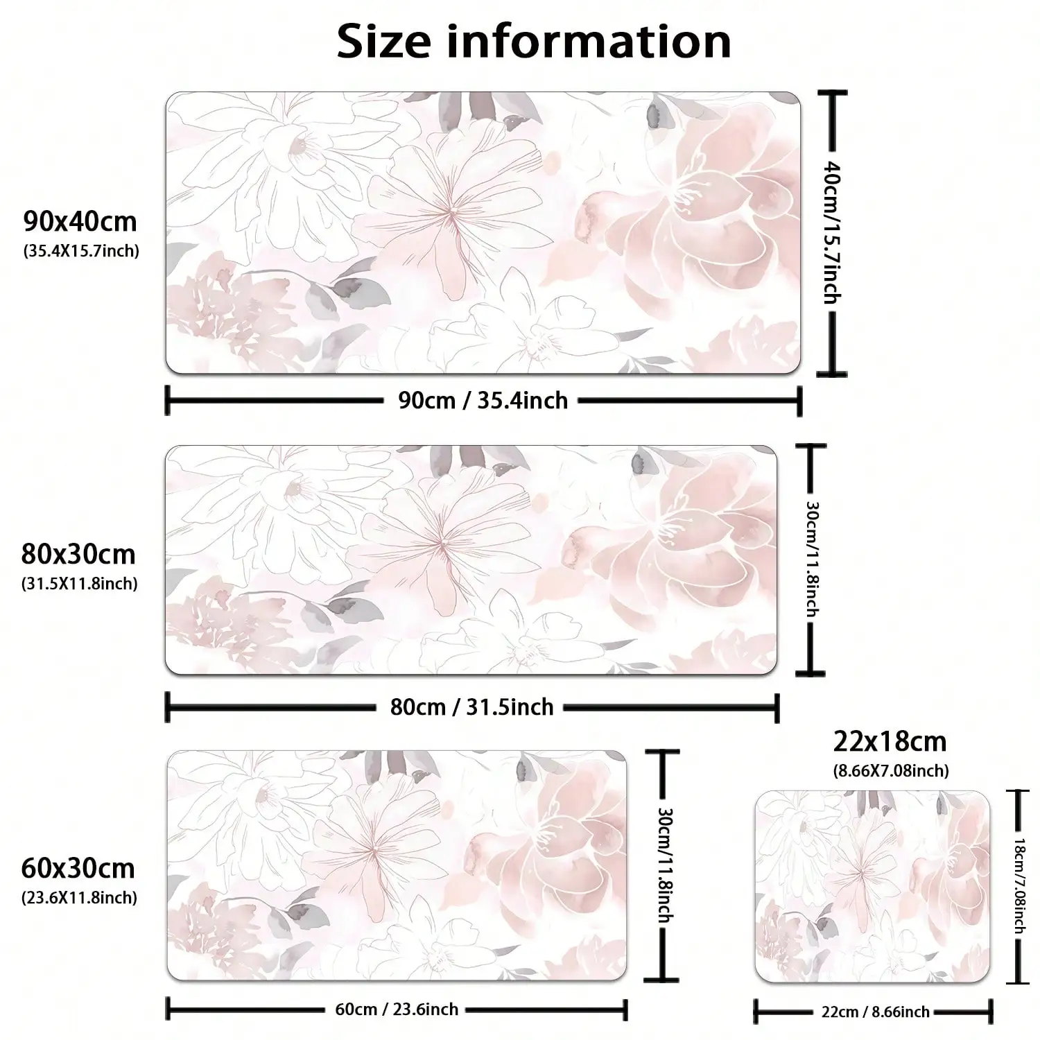 1pc Extra Large Floral Mouse Pad - Elegant Pink And Beige Floral Design, XXL Rubber Desktop Mat, Stitched Edges, Suitable For Women, Artists And Gamers As