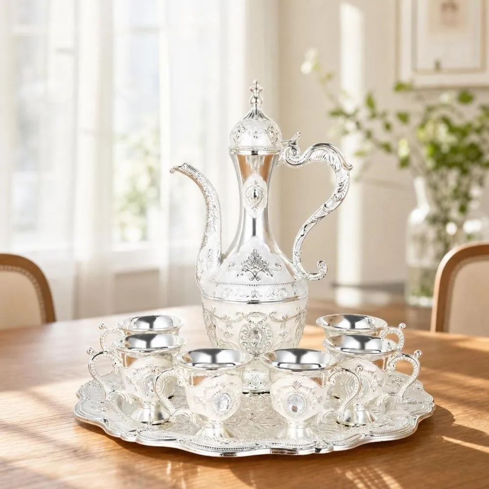 Serving Tea Set Luxury Turkish Tea Set Metal Decorative Teapot Kit Multifunctional European Style Coffee Pot Set Banquet view 2