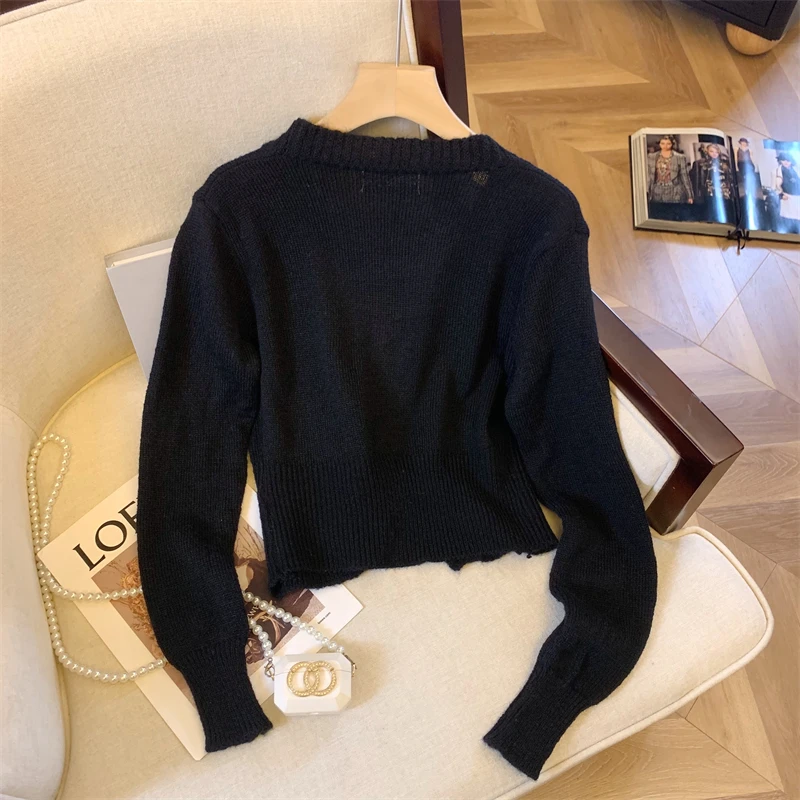 Stylish Elegant Knit Sweater Women Cardigan Tops Rose Buttons Fashion Chic Ladies Knitwear 2024 Autumn Long Sleeve V-neck Jumper