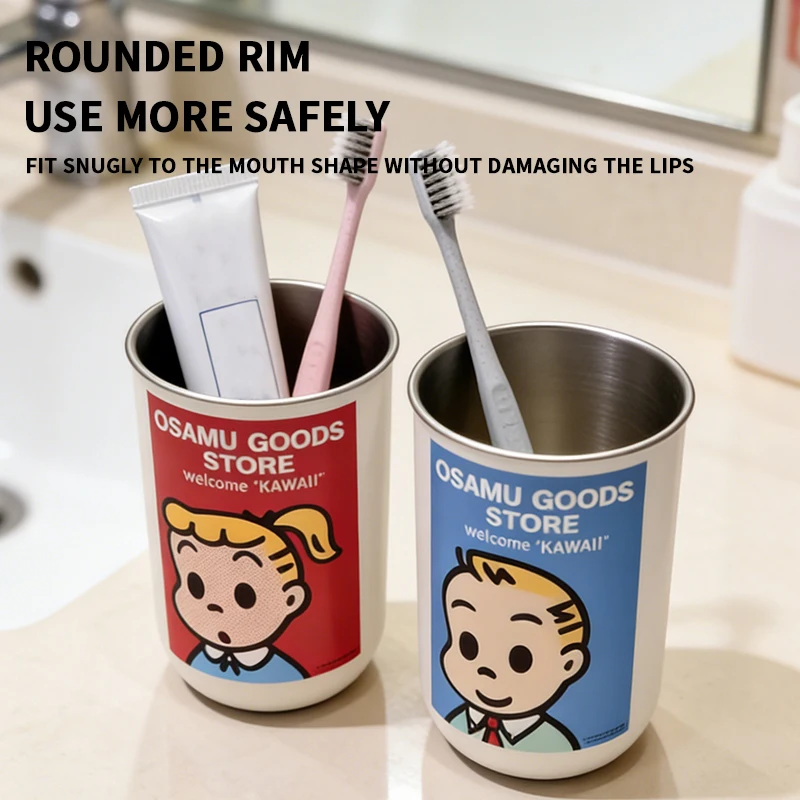 High-Value Cute 304 Stainless Steel Mouthwash Cup, Couple Style Toothbrush Cup, Multifunctional Wash Cup for Dormitory and Home