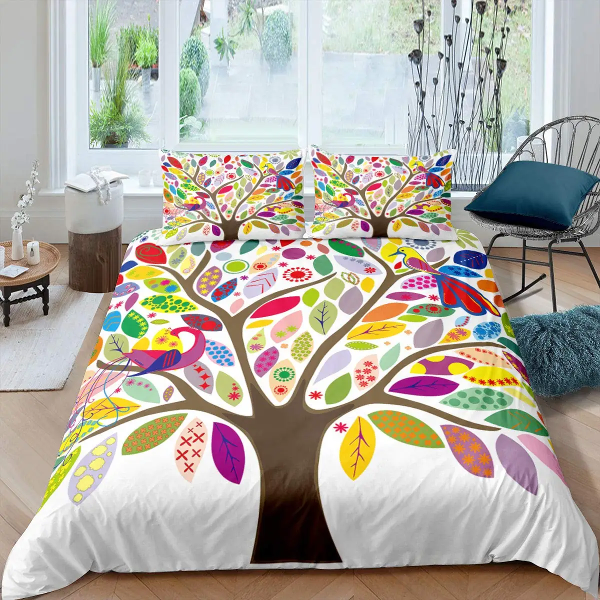 Tree of Life Duvet Cover Set Natural Scenery Bedding Set Botanical Branches Comforter Cover Autumn Leaves King Size Quilt Cover