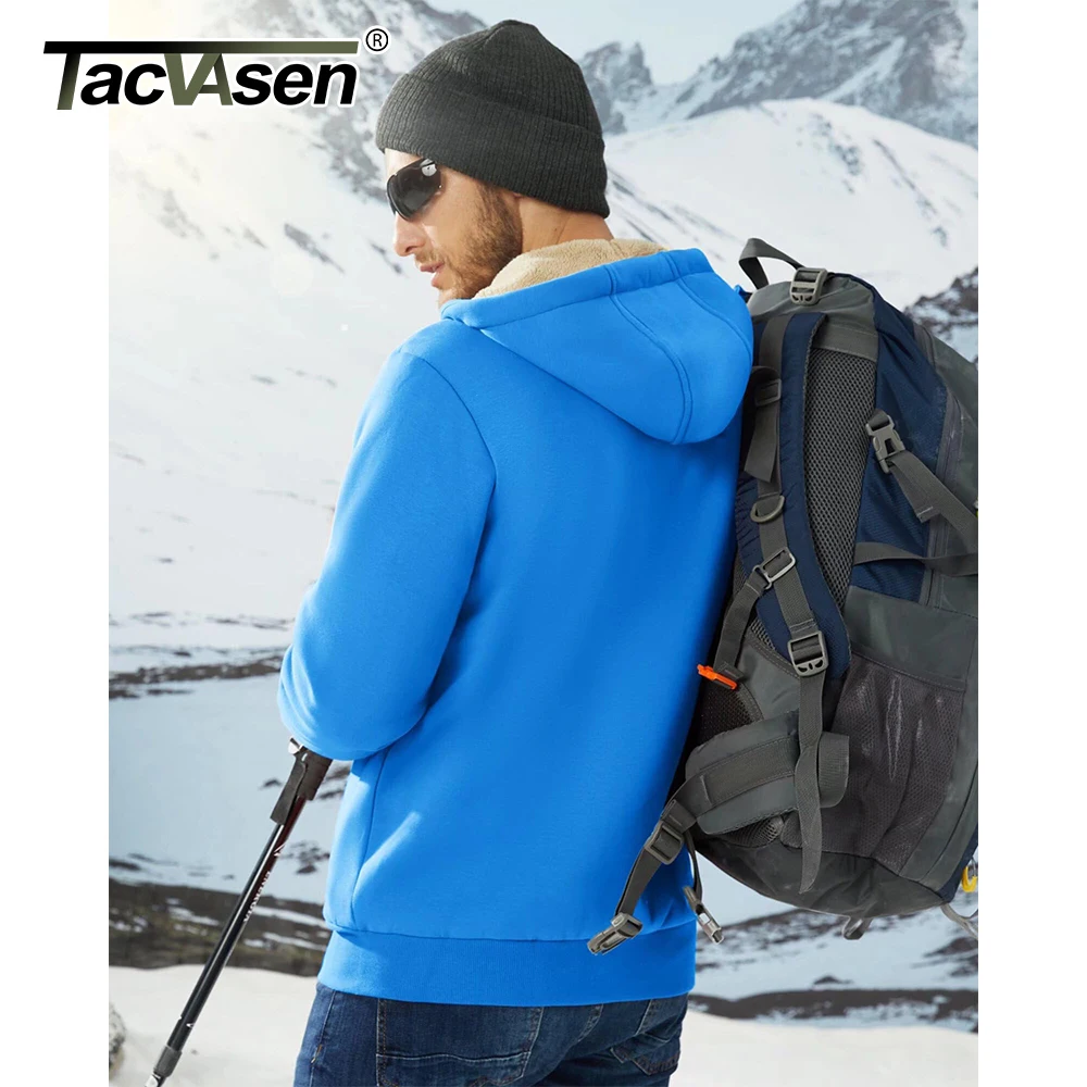TACVASEN Men\'s Fleece Lined Sherpa Jacket Soft Warm Full Zip Up Windproof Hoodie Jacket Casual Heavy Thermal Coats